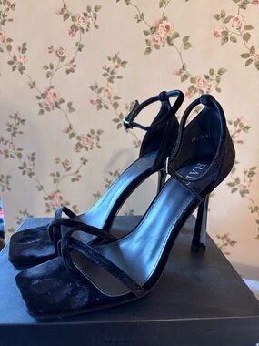 Raid Black Velvet Ankle-Strap Stiletto Heels